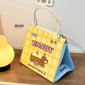 Túi đựng cơm giữ nhiệt Dachshund dog enjoy food nền kẻ ô