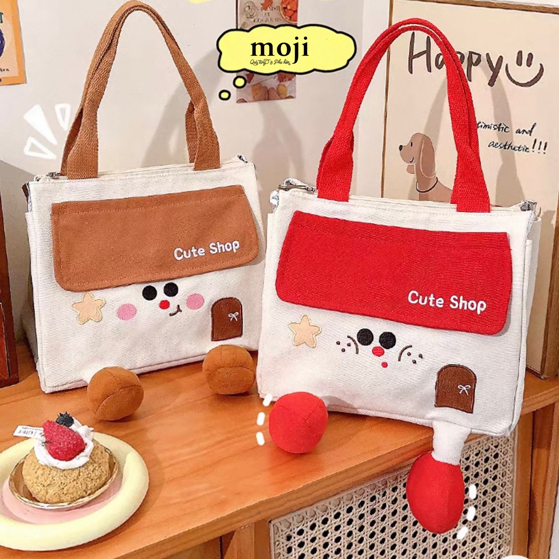 Túi đựng cơm giữ nhiệt Cute shop house chân dài