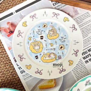 Đĩa gốm sứ Cute cat bow croissant nice day