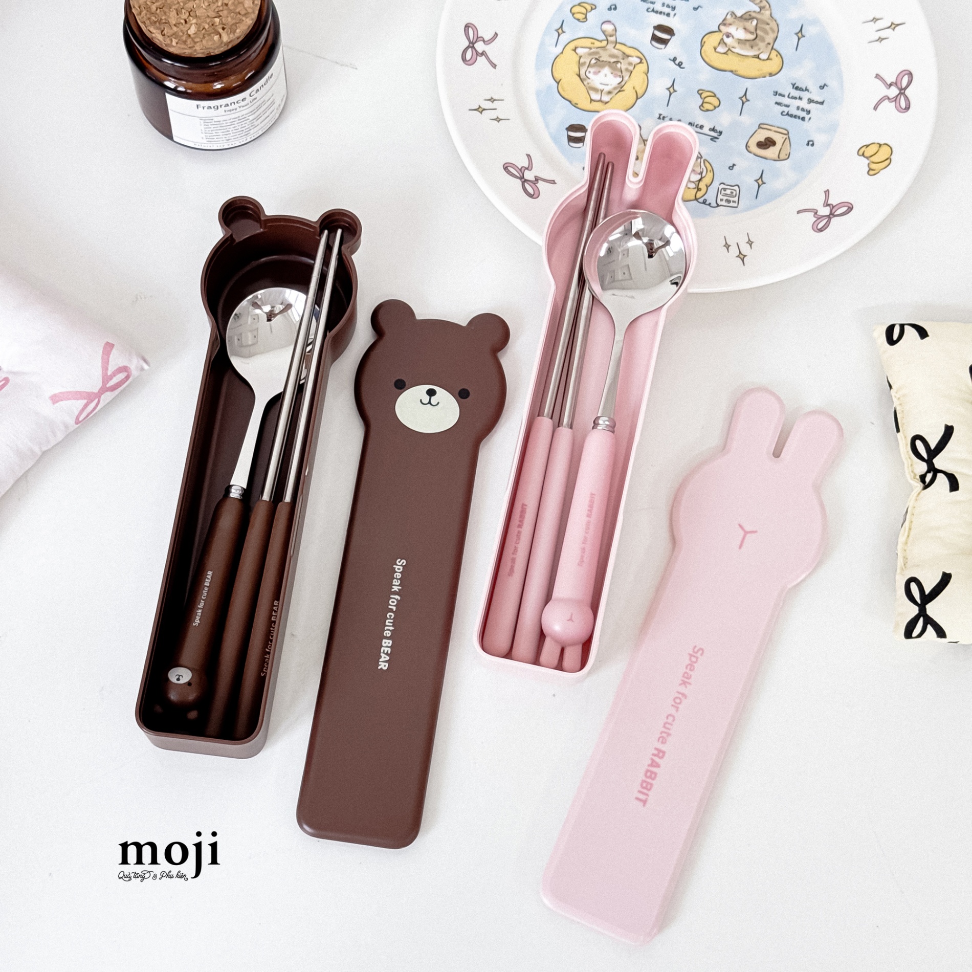 Bộ thìa đũa kim loại Speak for cute rabbit bear