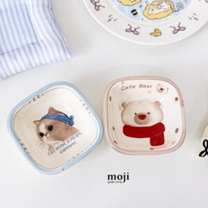 Đĩa gốm sứ mini Cute Cat Bear quàng khăn