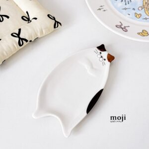 Đĩa gốm sứ Cute cat dáng dài