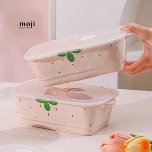 Hộp cơm gốm sứ Fruit strawberry pastel color ba ngăn