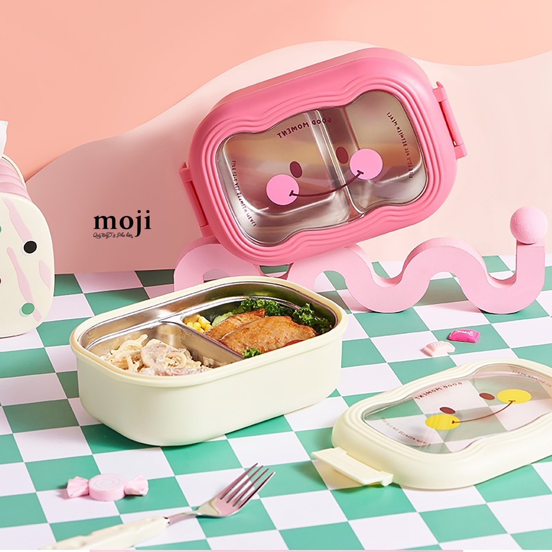 Hộp cơm inox Smiley face good moment 2 ngăn