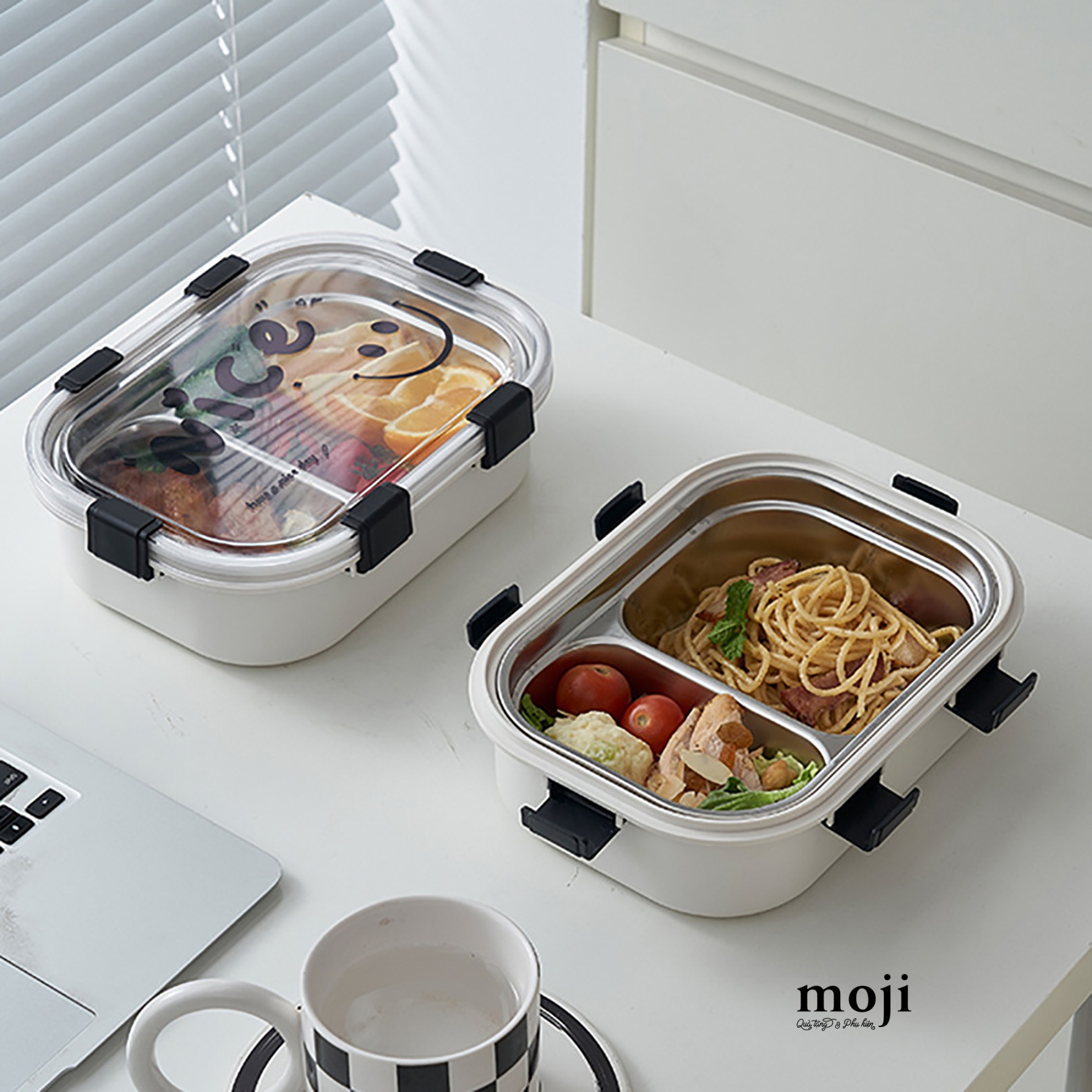 Hộp cơm inox Basic smiley face 2 ngăn